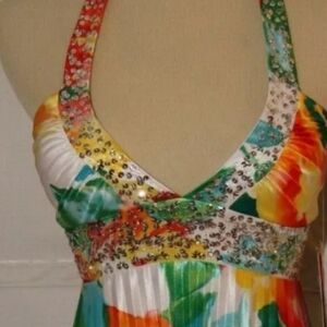 Morgan & Co Halter Floral Prom Formal Size L Short Dress Fix & Flare